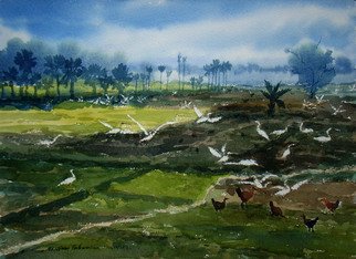 Jiaur Rahman: 'Landscape', 2012 Watercolor, Landscape.       watercolour,  india, field,      ...