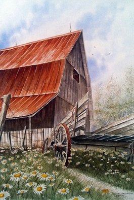 Don Bradford: 'A Time for Daiseys', 2004 Watercolor, Landscape. Artist Description:    Uncle Seifs old wagon, Tennessee ...