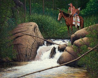 James Hildebrand: 'Scouting the Trails', 2017 Oil Painting, Western. Crow Indian Scouting the Rocky Mountains 1835 ...