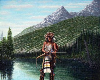 James Hildebrand: 'The Hunter', 2016 Oil Painting, Western. Crow Indian Hunting in the Tetons 1835...