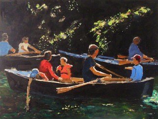 James Bones: 'rowboats', 2018 Oil Painting, Sailing. Rowing on the river cam...