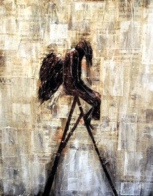Jim Lively: 'Perplexed Angel', 2014 Other, Abstract Figurative.   Cabernet Sauvignon Wine, Newspaper, Magazine and Acrylic on panel. Part of 