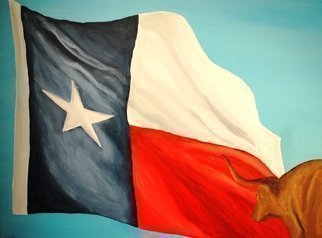 Artist: Jim Lively - Title: Unattached Texas Flag and Longhorn - Medium: Acrylic Painting - Year: 2010