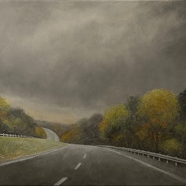 James Morin: 'Approaching Storm Highway Hills', 2020 Oil Painting, Landscape. Artist Description: Highway under stormy skies...