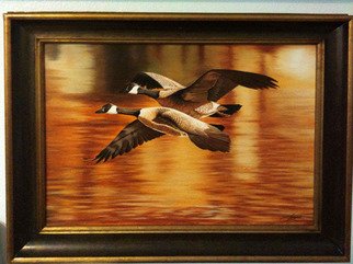 Jimmy Wharton: 'Golden Pond', 2008 Oil Painting, Famous People.      Geese flying over water                   ...