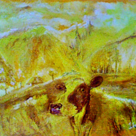 Jimy Portal: 'Vaca', 2014 Oil Painting, Expressionism. Artist Description:  This is a yellow canvas in a imaginary world of a unique color and reflex all in my mind the space within it inexplicable and strange. ...
