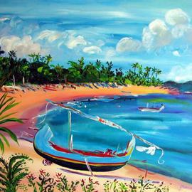 Jeanie Merila: 'Boat on Senggigi Beach', 2005 Acrylic Painting, Landscape. Artist Description: Traditional Sasak fishing boat on Senggigi Beach in Lombok, Indonesia...
