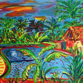 Jeanie Merila: 'Ubud Banana Tree in the Afternoon', 2002 Acrylic Painting, Landscape. 