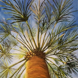 Jo Allebach: 'palm tree', 2018 Acrylic Painting, Trees. Artist Description: Palm Tree, Blue Sky, Unique view, View from underneath palm tree, Looking up at palm tree...