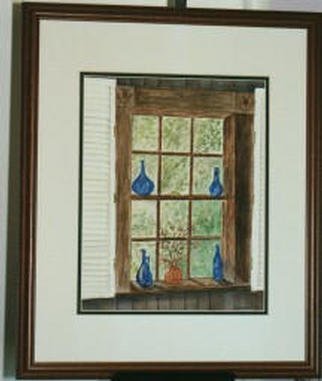 Joanna Batherson: 'Cafe Window', 2003 Watercolor, Interior. Artist Description: An original framed watercolor of a friendly cafe window on Monhegan Island, Maine....