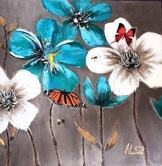 Joe Scotland: 'beautiful garden', 2018 Acrylic Painting, Seascape. Its dinner time for the bees the birds and the butterflies, after their fill they will fly off untill next time, the flowers are more than happy with their feeding looking forward to next time.On stretched canvas ...