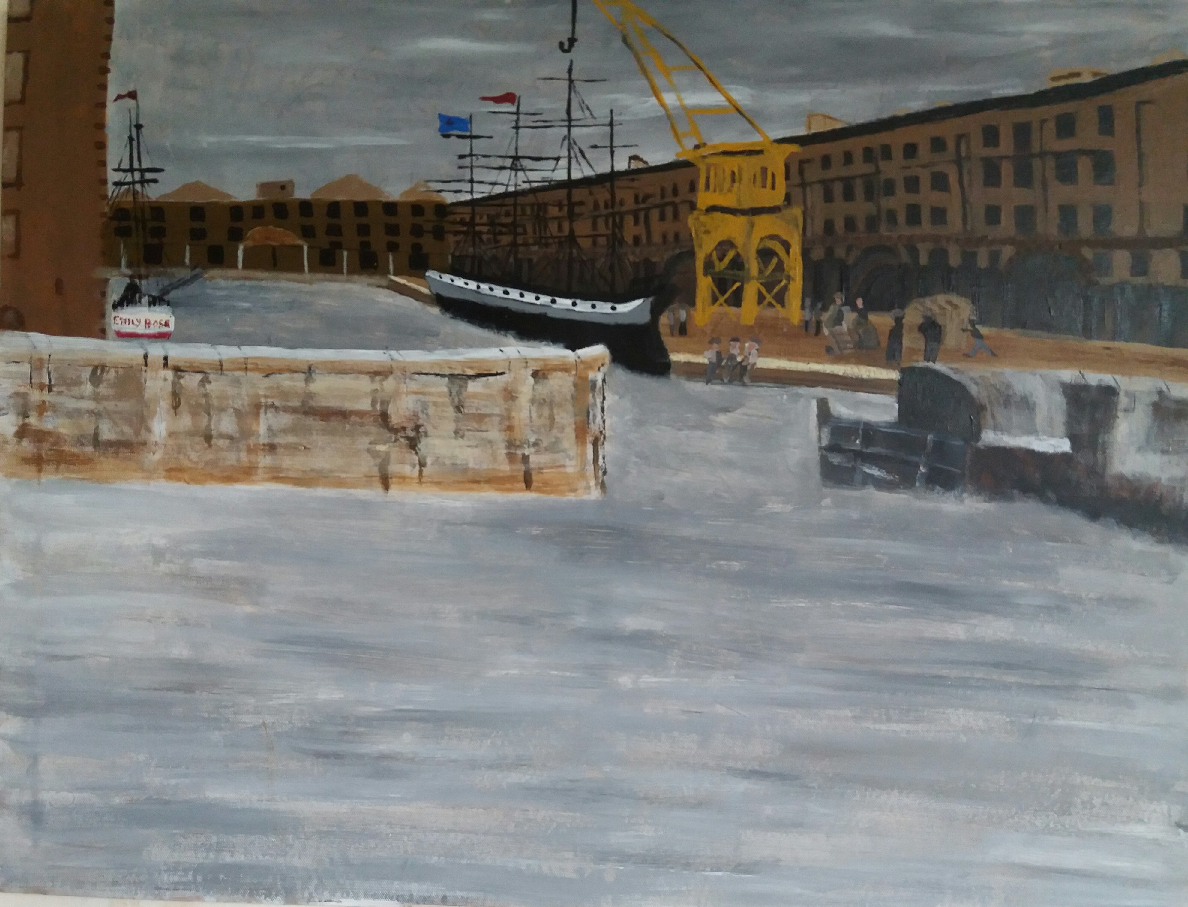 Artist: Joe Scotland - Title: the albert dock liverpool - Medium: Acrylic Painting - Year: 2017