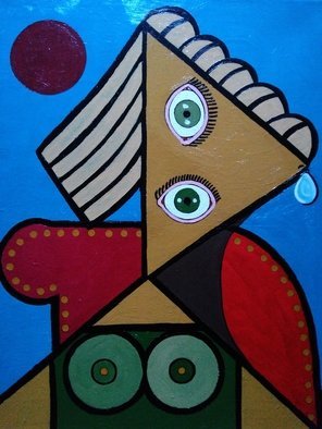 Fernando Javier  Cantera: 'misterious piramyd woman', 2016 Oil Painting, Fantasy. THIS PICTURE IS INSPIRED IN A WORK OF PICASSO CALLED  WOMAN SEATED IN A RED ARMCHAIR . OALS ON STRETCHED CANVAS, 40X50CMS, VARNISHED, UNFRAMED ...