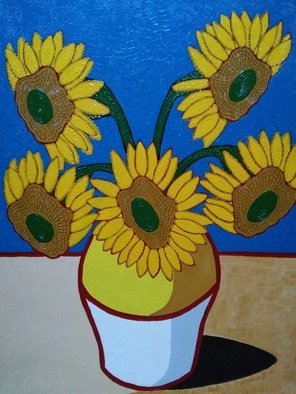 Fernando Javier  Cantera: 'sunflowers', 2017 Oil Painting, Fantasy. THIS PICTURE IS A HOMAGE TO VINCENT VAN. SHOWS THE SUNFLOWERS WITH THE SHAPE OF VAN GOGH  S HEAD AS A PORTRAIT. OALS ON STRETCHED CANVAS, 40X50CMS, VARNISHED, UNFRAMED. ...