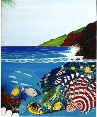 Joel P Heinz Sr.: 'Maui Lion', 1996 Acrylic Painting, Marine. 