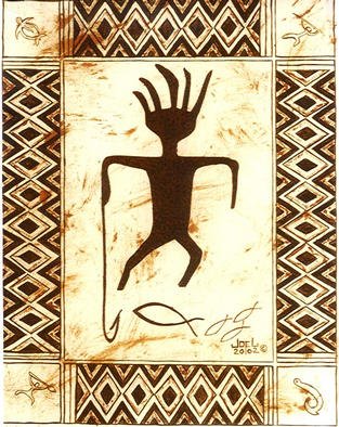 Joel P Heinz Sr.: 'Petroglyphs Fisherman', 2002 Acrylic Painting, Culture. 