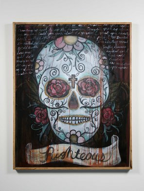 Joe Morris: 'The Path', 2008 Acrylic Painting, Ethnic.  Day of the Dead Skull with hand written passage. Also used some staining techniques on top of acrylic. ...