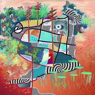 Johney Ohene: 'Shrinking Savanna', 2004 Giclee, Abstract Landscape.  A depiction of the shrinking savanna and grazeland for wildlife in the tropics. High- lighting man' s need to act to save our wild life habitats. ...