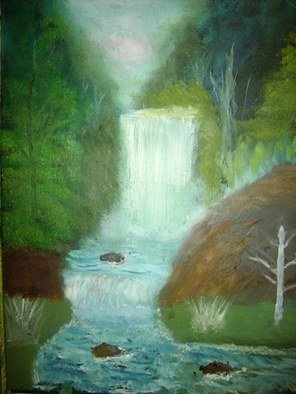 John Hughes: 'Forest Waterfall', 2016 Oil Painting, Landscape. Original Oil Painting on Double Primed Cotton Canvas. Unframed. ...