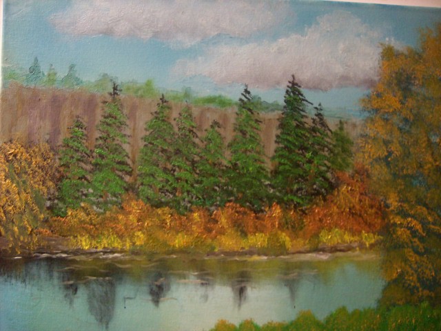 Artist John Hughes. 'Tree Lined River' Artwork Image, Created in 2016, Original Painting Oil. #art #artist
