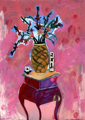 John Douglas: 'My Friends Bordello 16', 2004 Acrylic Painting, Floral.  Flowers in a vase. From a series about a bordello. ...