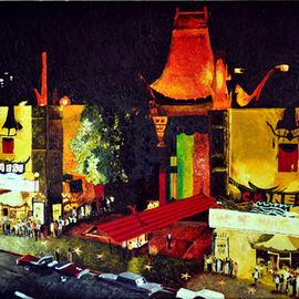 Juan Carlos Vizcarra: 'Chinese Theater 1965', 2010 Acrylic Painting, Impressionism. Artist Description:   Easily one of the most recognizable structures on the Hollywood strip, the iconic Grauman's Chinese Theater has been launching acting careers for decades. Represented here by bright lights and contrasting hues the effect is augmented by rich strokes of heavy paint.  ...