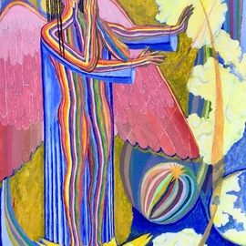 John Powell: 'Angel protecting the Earth ', 2019 Acrylic Painting, Religious. Artist Description: This painting is the first of four Angels that are standing on the four corners of the earth, holding back the winds from destroying the earth until the servants of God are sealed in their forehead.  This angel is standing on the west.  You may order high- end ...
