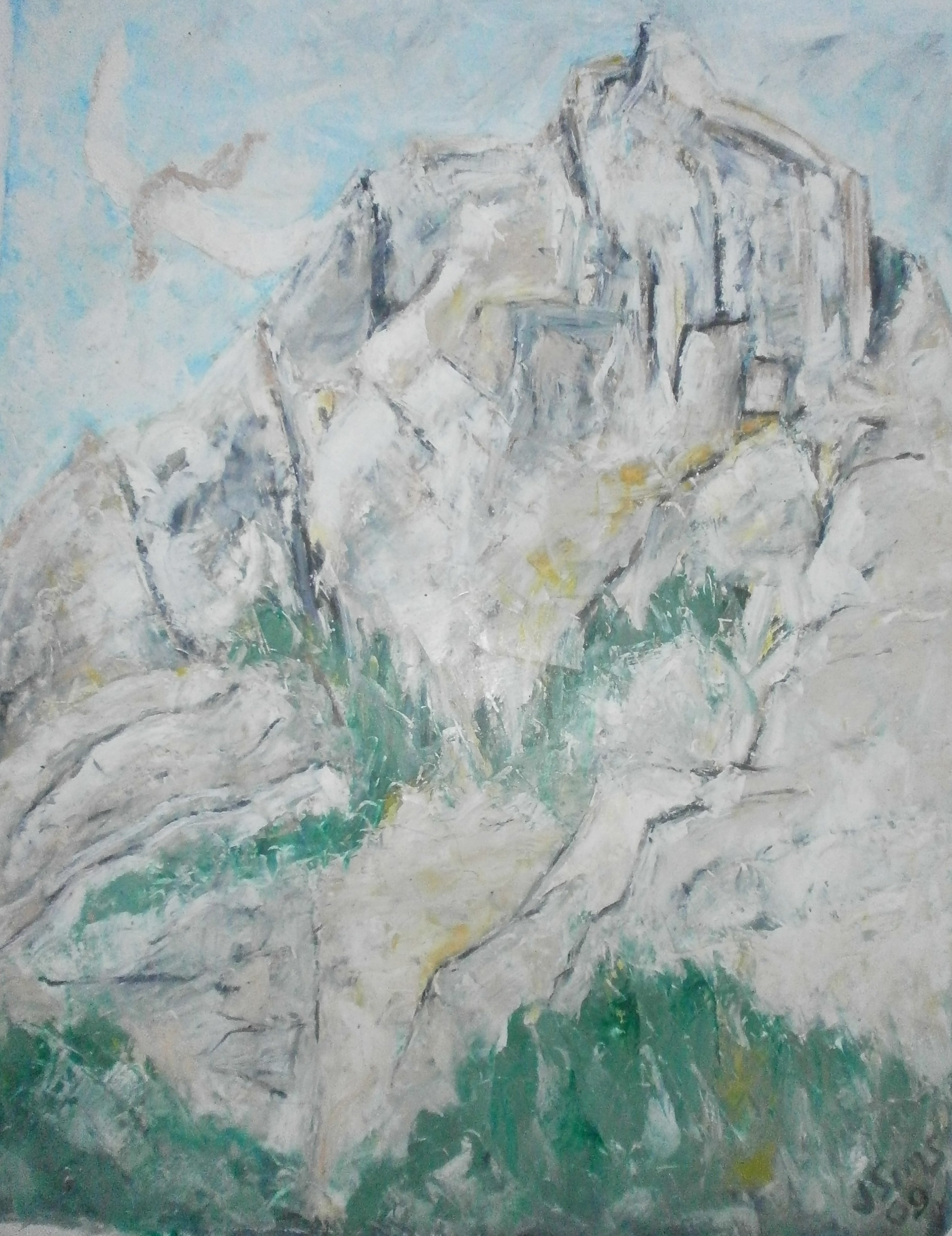 John Sims: 'icarus in switzerland', 2009 Oil Pastel, Landscape. In summer 2009 I was invited to represent Cyprus at a stone carving symposium in the mountain village of Vattis in Switzerland. When not carving I made drawings of the beautiful landscape all around me. The village is situated in a deep river valley with high mountains on all sides. ...