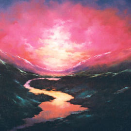 Jorge Leanza: 'Scarlet Sunset', 2005 Oil Painting, Landscape. Artist Description: magnificent blend colors...