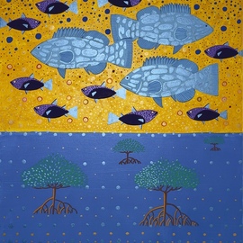 Jorge Gonzalez: 'sunrise at red mangrove bay', 2024 Acrylic Painting, Animals. Artist Description: This is one of the paintings that is part of a series that I m working on dealing with vanishing ecosystems and the animals that live in it. I m using less common animals, which tend be less  loved  to highlight that all of God s creation serves ...