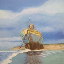 Phillip Matthews: 'beached', 2023 Acrylic Painting, Seascape. Artist Description: Rusty Ship run aground. ...