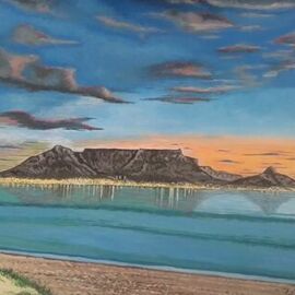 Phillip Matthews: 'cape town sunset', 2023 Acrylic Painting, Seascape. Artist Description: Beautiful sunsetbehind Table Mountain...