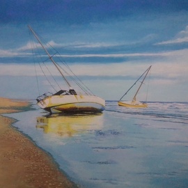 Phillip Matthews: 'storm damage', 2023 Acrylic Painting, Seascape. Artist Description: Original acrylic painting on canvas of stranded yachts. ...