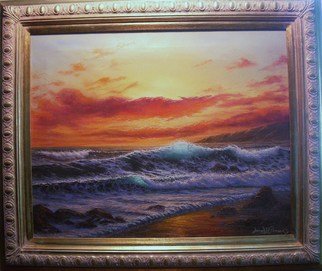Joseph Porus: 'Blazing Skies', 2001 Oil Painting, Seascape.     Oil on stretched fine canvas              ...