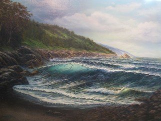 Joseph Porus: 'Cold Front', 2006 Oil Painting, Seascape.        Oil on stretched fine canvas. Dramatic rocky coast and major wave. you can feel the chill in the air as a cold front brings in a fresh set of storm waves ...