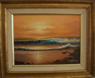 Joseph Porus: 'Creamsicle Skies', 1998 Oil Painting, Atmosphere.   Oil on fine canvas. The sky takes on a unique creamsicle color and this shade influences the reflected light on land and sea. More an atmospheric painting than anything. Glazing and minute detail bring sparkle and glimmer. ...