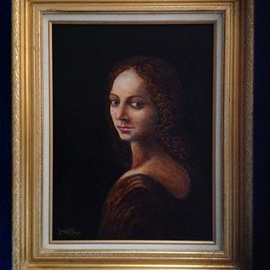 Joseph Porus: 'Leonardo DaVinci Revealed', 2012 Oil Painting, Portrait. Artist Description:        Leonardo Da Vinci only did a pencil sketch of thid girl. I used his sketch from one of his notebooks and completed the painting. . . . An interesting view of what might have been!                          ...