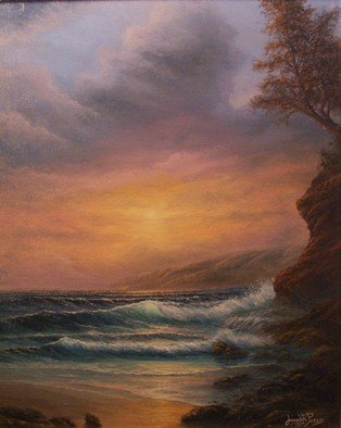 Joseph Porus: 'Lone Oak', 1996 Oil Painting, Seascape.       Oil on canvas. Everyone knows the Lone Cypress on 17 Mile Drive. . . but this Lone Oak exists only in the imagination. Sunset effects enhanced with home ground paints and glazing techniques ...