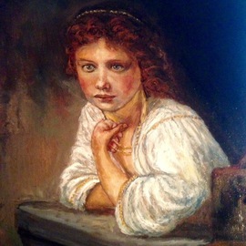 Joseph Porus: 'Rembrandt Study of Young Girl', 2016 Oil Painting, Portrait. Artist Description:  Oil on linen Based on work of Rembrandtdone in his style. ! ...