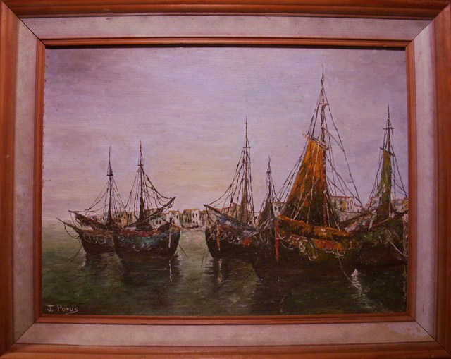Joseph Porus  'Sails At Port', created in 1988, Original Painting Oil.