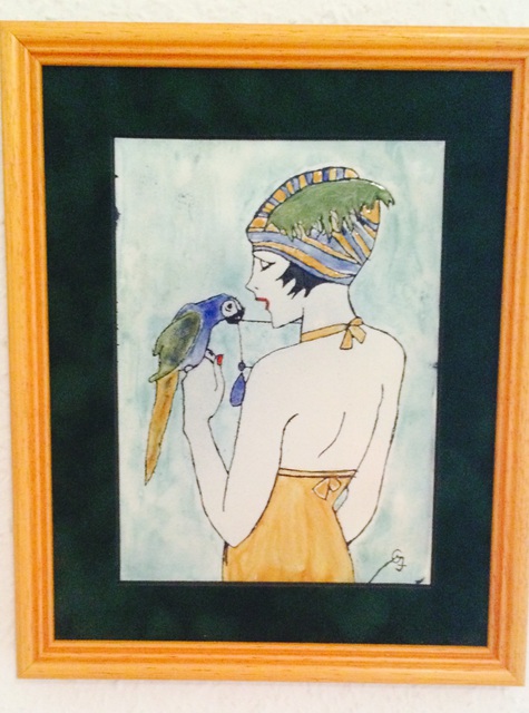 Judit Gabor  'Girl With Parrot', created in 2015, Original Glass Stained.