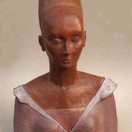 Judyta Bil: 'Nefrettiti II', 1991 Ceramic Sculpture, Portrait. Artist Description:  Polychromed and gilded red, fired terracotta.Life size ( h=24inches) . Inspired by Italian renaissance portraits. ...