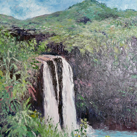 Julie Van Wyk: 'wailua falls', 2011 Oil Painting, Landscape. Artist Description:    wailua falls on the island of kauai    ...