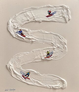 Juli Lampe: 'white mounts ski', 2024 Other Painting, Sky. 3D mixed media painting...