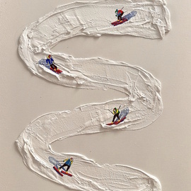Juli Lampe: 'white mounts ski', 2024 Other Painting, Sky. Artist Description: 3D mixed media painting...