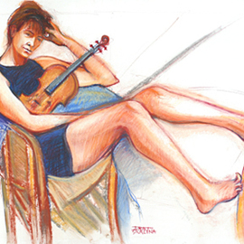 Juraj Skalina: 'Violinist', 2005 Pastel, Portrait. 