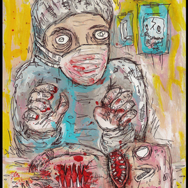 Justin Aerni: 'Doctor Damnation', 2010 Acrylic Painting, Outsider. Artist Description:  ~TITLE OF PAINTING~~ Doctor Damnation ~ARTWORK CREATED ON: Thick Card- stock PaperAPPROXIMATE SIZE: 8. 5