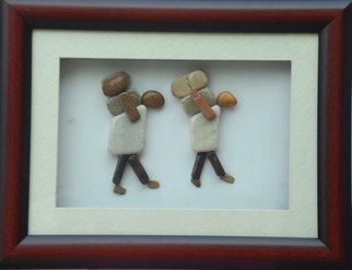 Jyothi Chinnapa Reddy: 'two persons carrying weights', 2017 Crafts, Abstract. it is made with natural pebble stones and a beautiful frame...