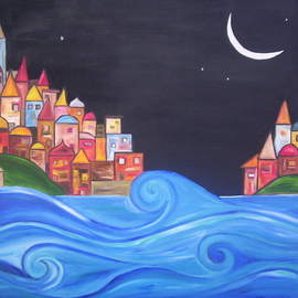 Jyoti Thomas: 'Ocean Village', 2010 Acrylic Painting, Abstract Landscape. Artist Description:  Night series ...