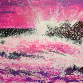 Anastasiya Kachina: 'sea in pink', 2017 Oil Painting, Seascape. Artist Description: sea, pink, waves...